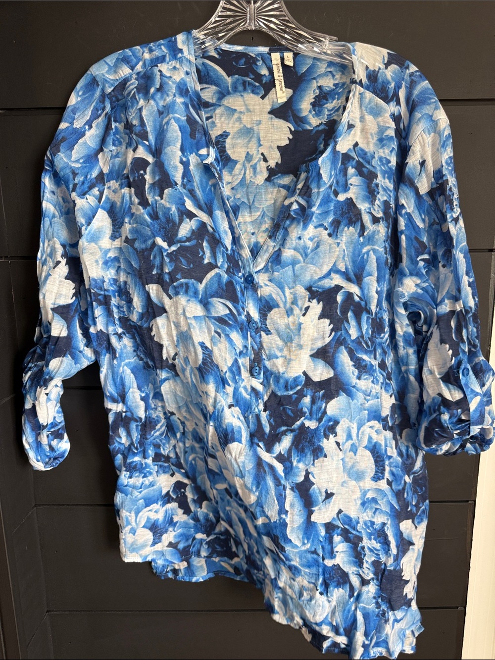 grand & greene Blue and White Floral V-Neck Blouse